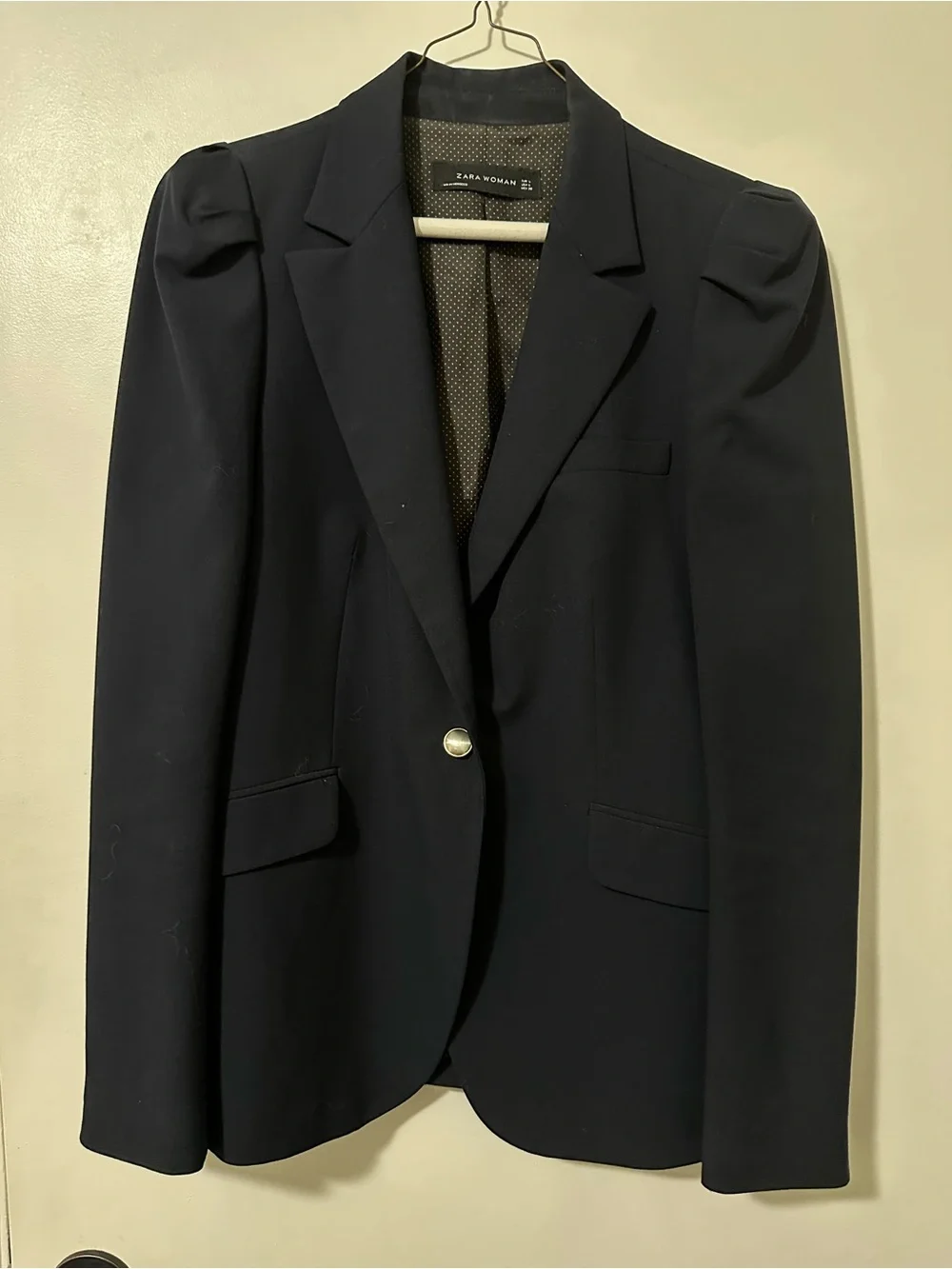Zara Woman Black Blazer with Polka Dot Lining - Picture 1 of 3